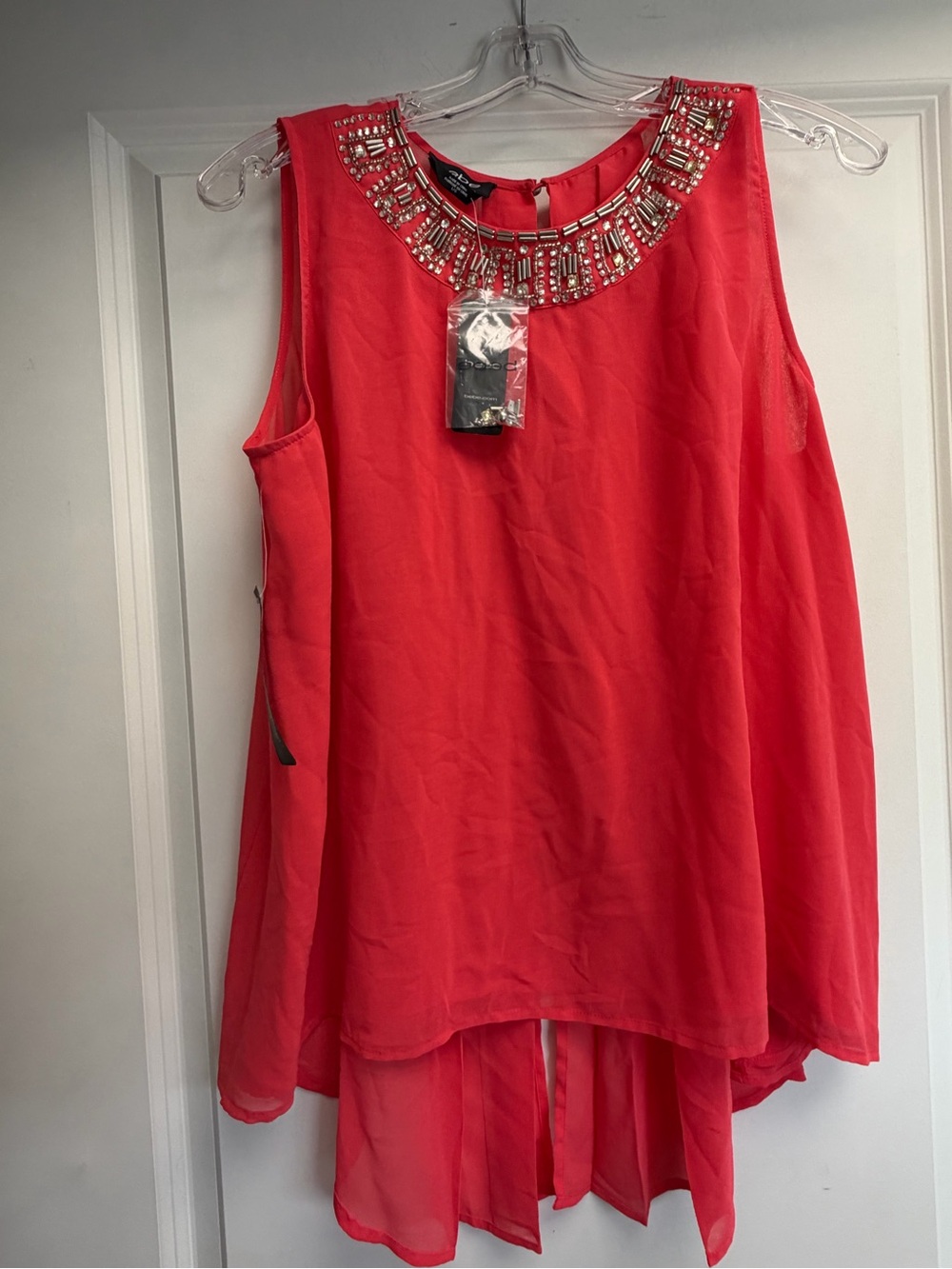bebe Coral Beaded Jewel-Neck Sleeveless Top